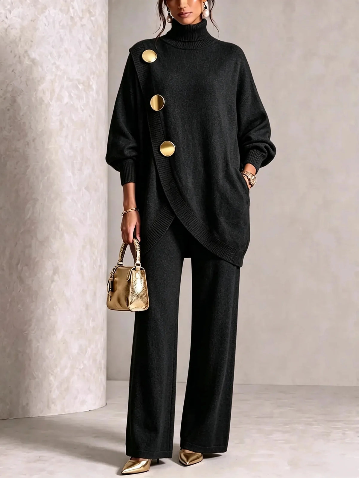Women's Knit Winter Sweater Set | Elegant Loose Casual Trousers