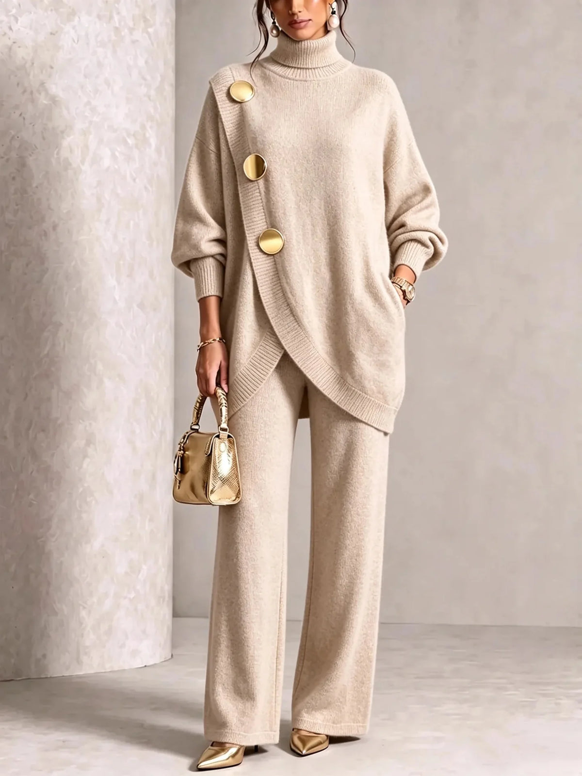 Women's Knit Winter Sweater Set | Elegant Loose Casual Trousers