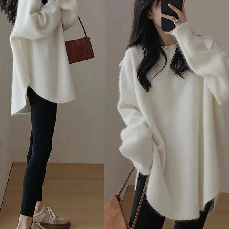 Women's Knitted Autumn Sweater | Casual Round Neck Loose Pullover