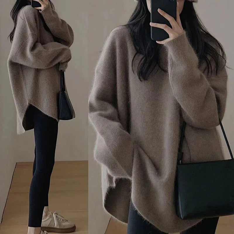 Women's Knitted Autumn Sweater | Casual Round Neck Loose Pullover
