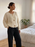 Women's Plush Chunky Knit Winter Cardigan | Crew Neck Button-Front Sweater