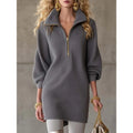 Women's Polyester Long-Sleeve Dress | Casual Zip Polo Collar