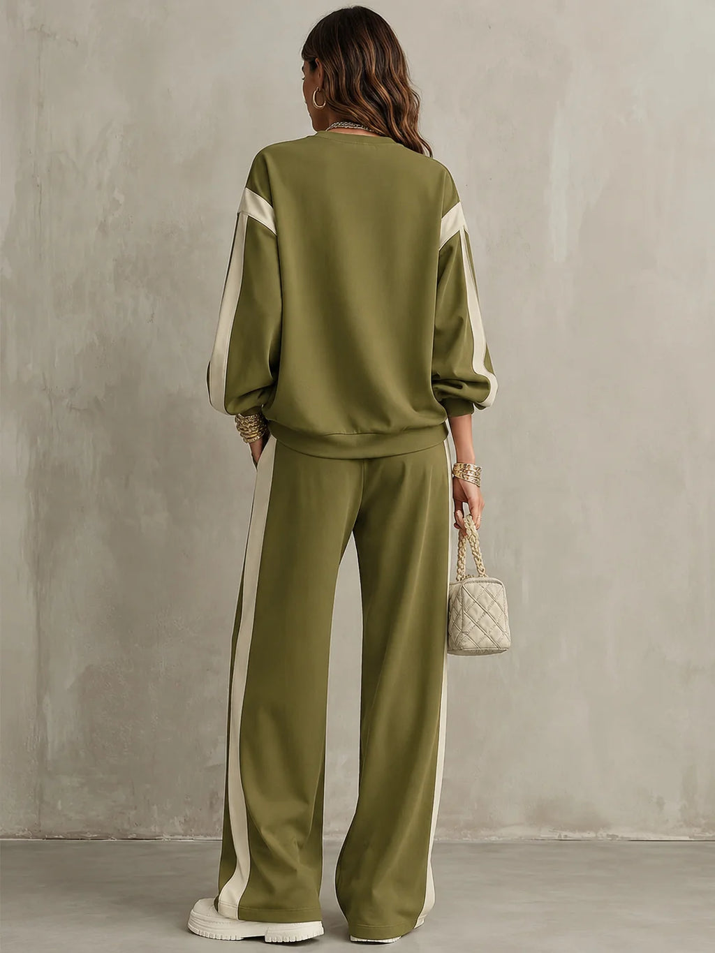 Women's Polyester Tracksuit Set | Casual Drawstring Sweatshirt Trousers