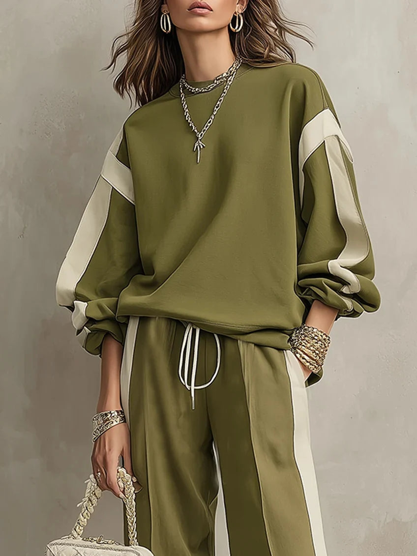 Women's Polyester Tracksuit Set | Casual Drawstring Sweatshirt Trousers