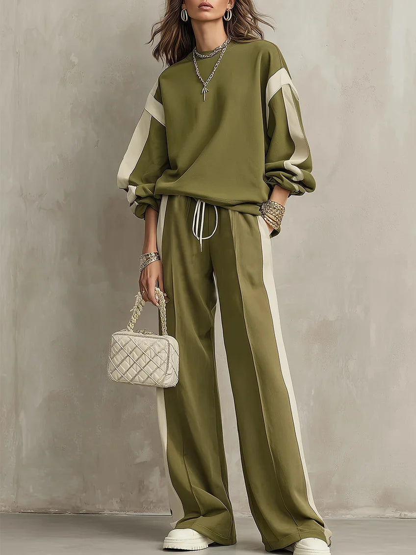 Women's Polyester Tracksuit Set | Casual Drawstring Sweatshirt Trousers
