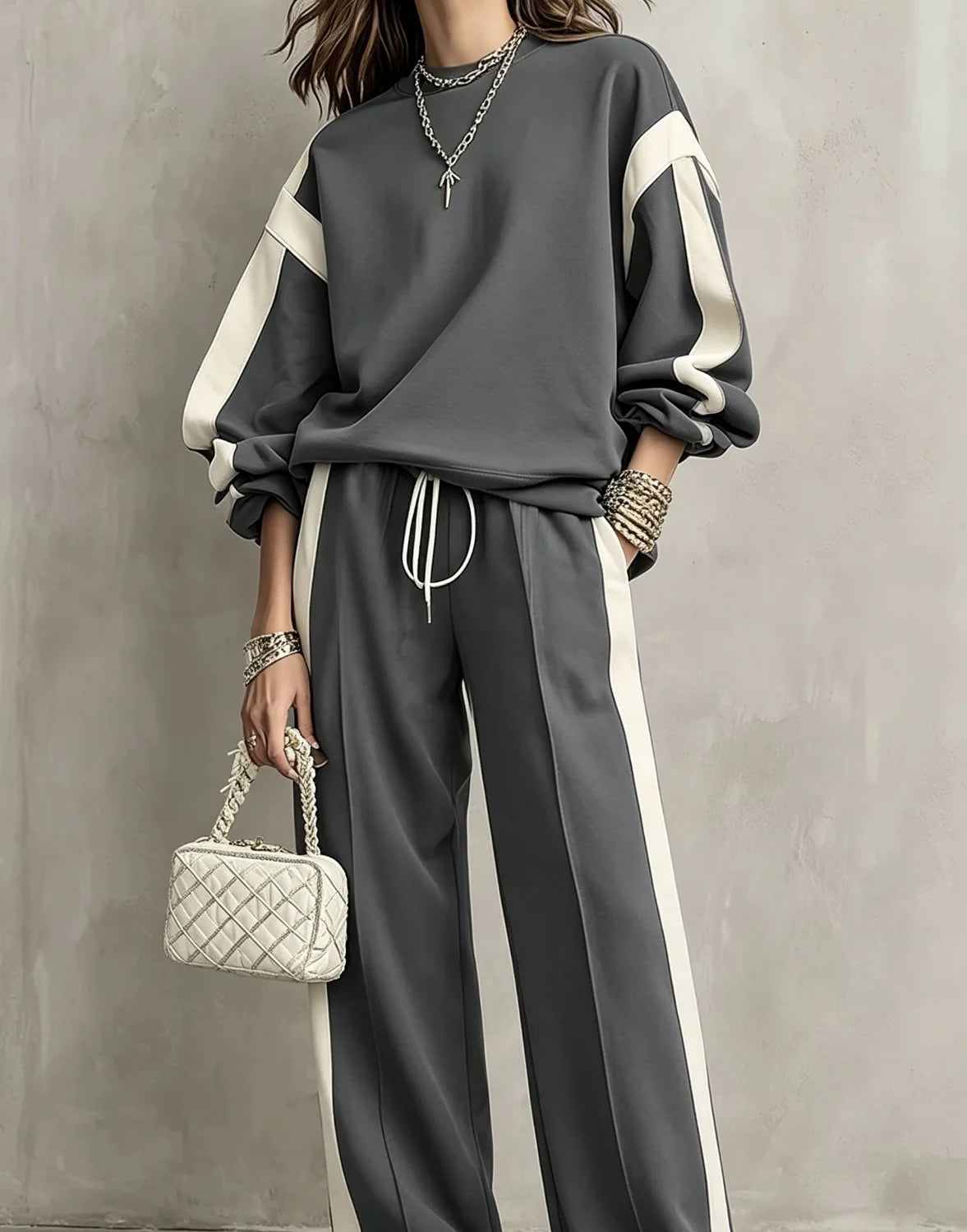 Women's Polyester Tracksuit Set | Casual Drawstring Sweatshirt Trousers
