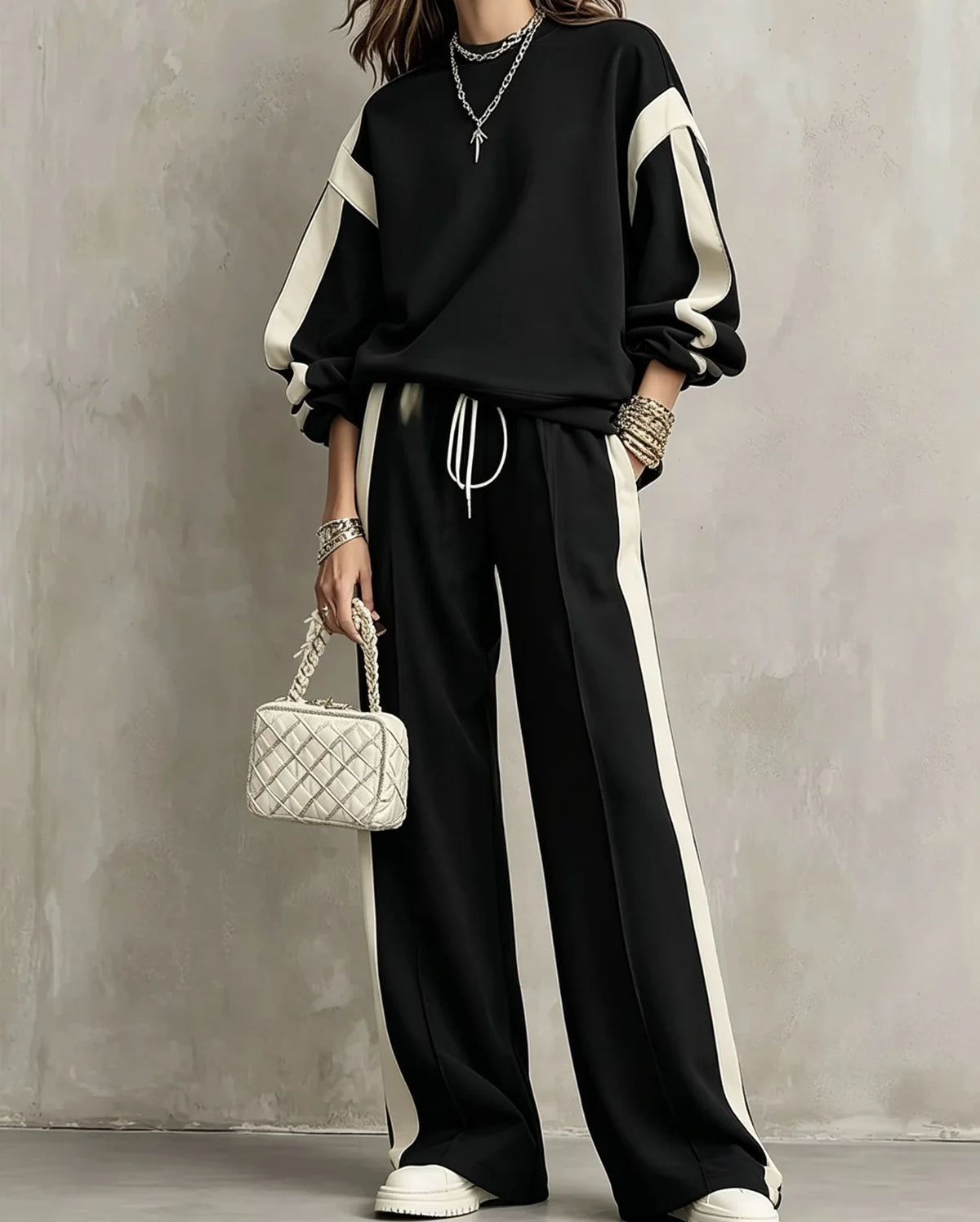 Women's Polyester Tracksuit Set | Casual Drawstring Sweatshirt Trousers