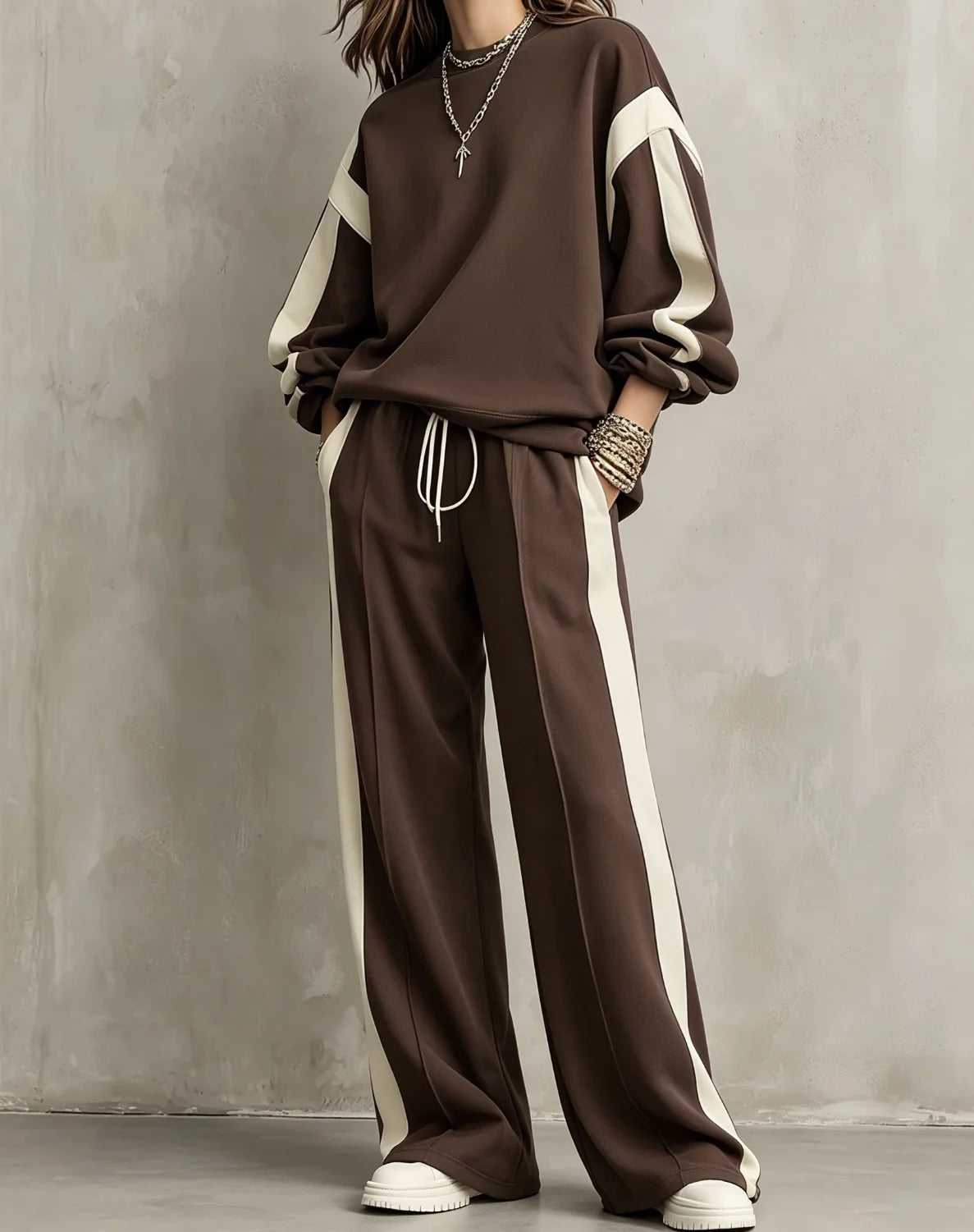 Women's Polyester Tracksuit Set | Casual Drawstring Sweatshirt Trousers