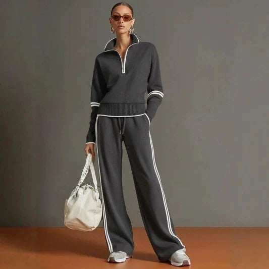 Women's Polyester Tracksuit Set | Casual Zip-Up Sweatshirt Jogger Pants