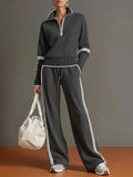 Women's Polyester Tracksuit Set | Casual Zip-Up Sweatshirt Jogger Pants