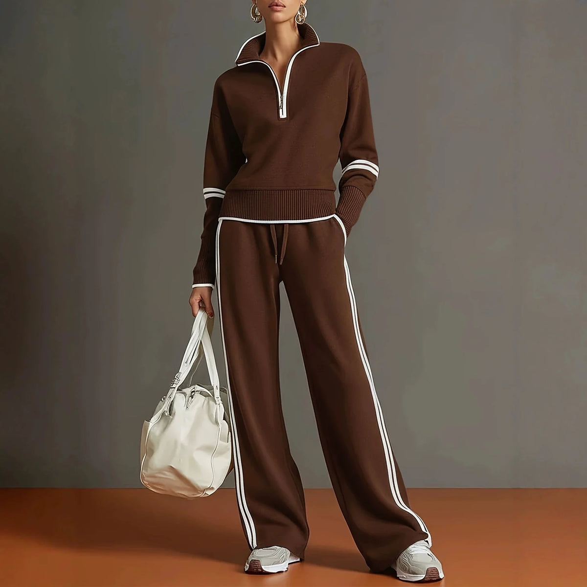 Women's Polyester Tracksuit Set | Casual Zip-Up Sweatshirt Jogger Pants