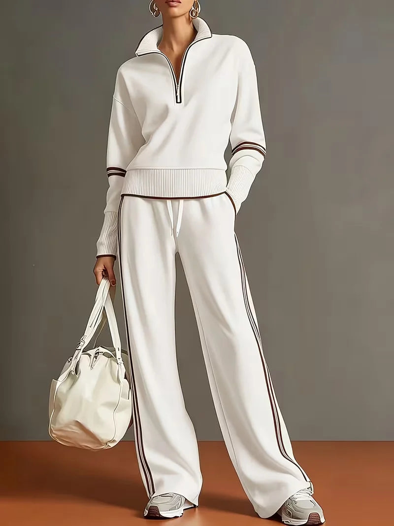 Women's Polyester Tracksuit Set | Casual Zip-Up Sweatshirt Jogger Pants