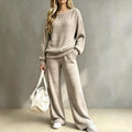 Women's Ribbed Knit Autumn Lounge Set | Casual Wide-Leg Pants
