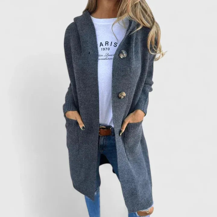 Women's Ribbed Knit Hooded Cardigan | Casual Button-Front Winter Sweater