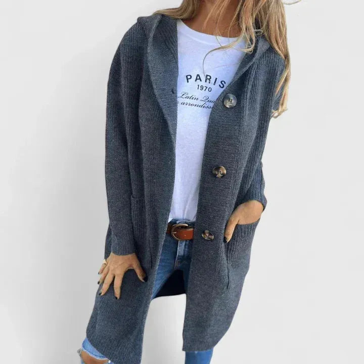 Women's Ribbed Knit Hooded Cardigan | Casual Button-Front Winter Sweater