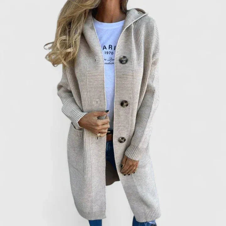 Women's Ribbed Knit Hooded Cardigan | Casual Button-Front Winter Sweater