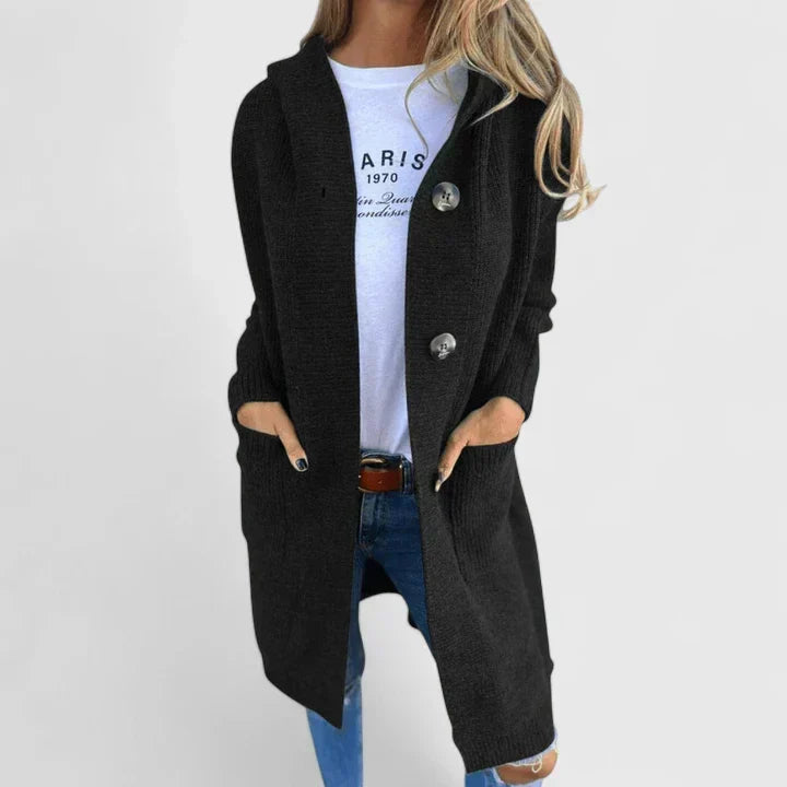 Women's Ribbed Knit Hooded Cardigan | Casual Button-Front Winter Sweater