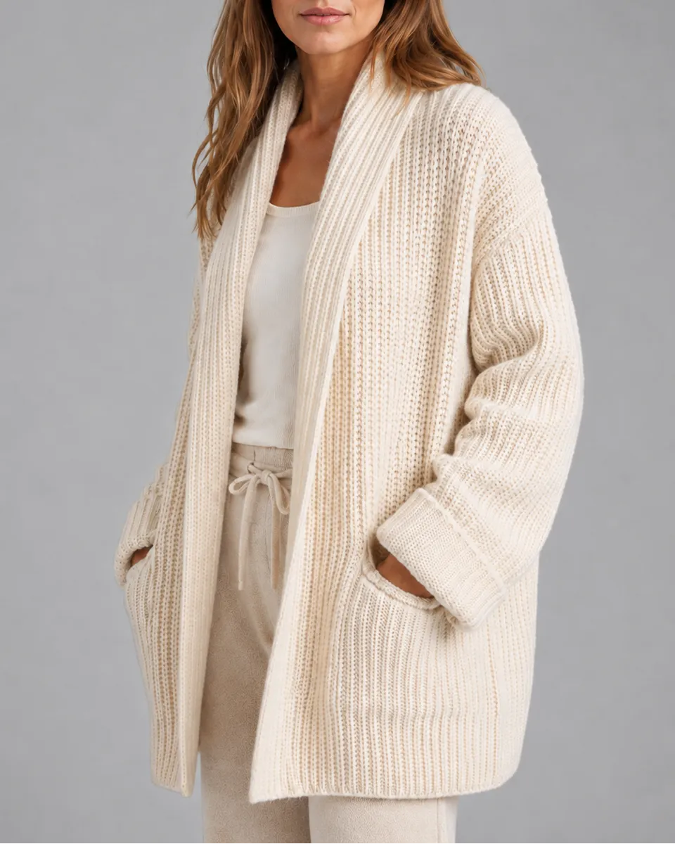 Women's Ribbed Knit Longline Winter Cardigan | Cosy Shawl Collar Sweater