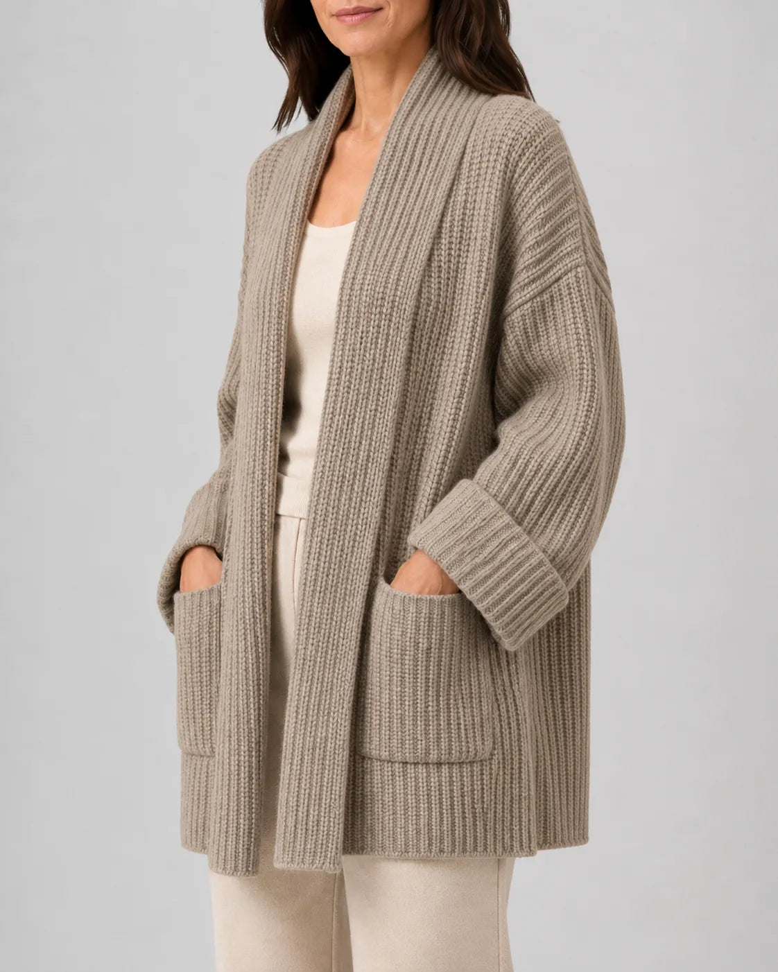 Women's Ribbed Knit Longline Winter Cardigan | Cosy Shawl Collar Sweater
