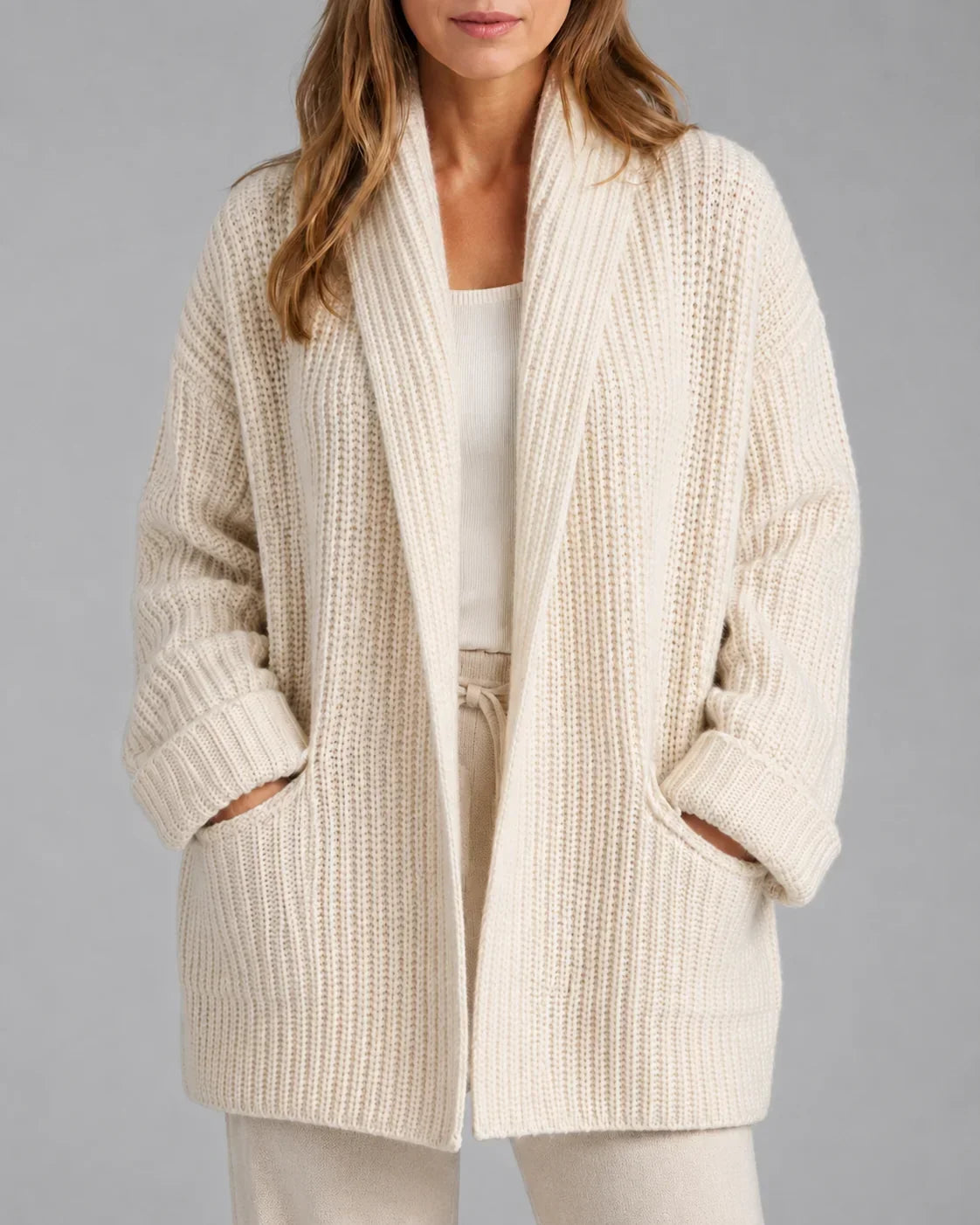 Women's Ribbed Knit Longline Winter Cardigan | Cosy Shawl Collar Sweater
