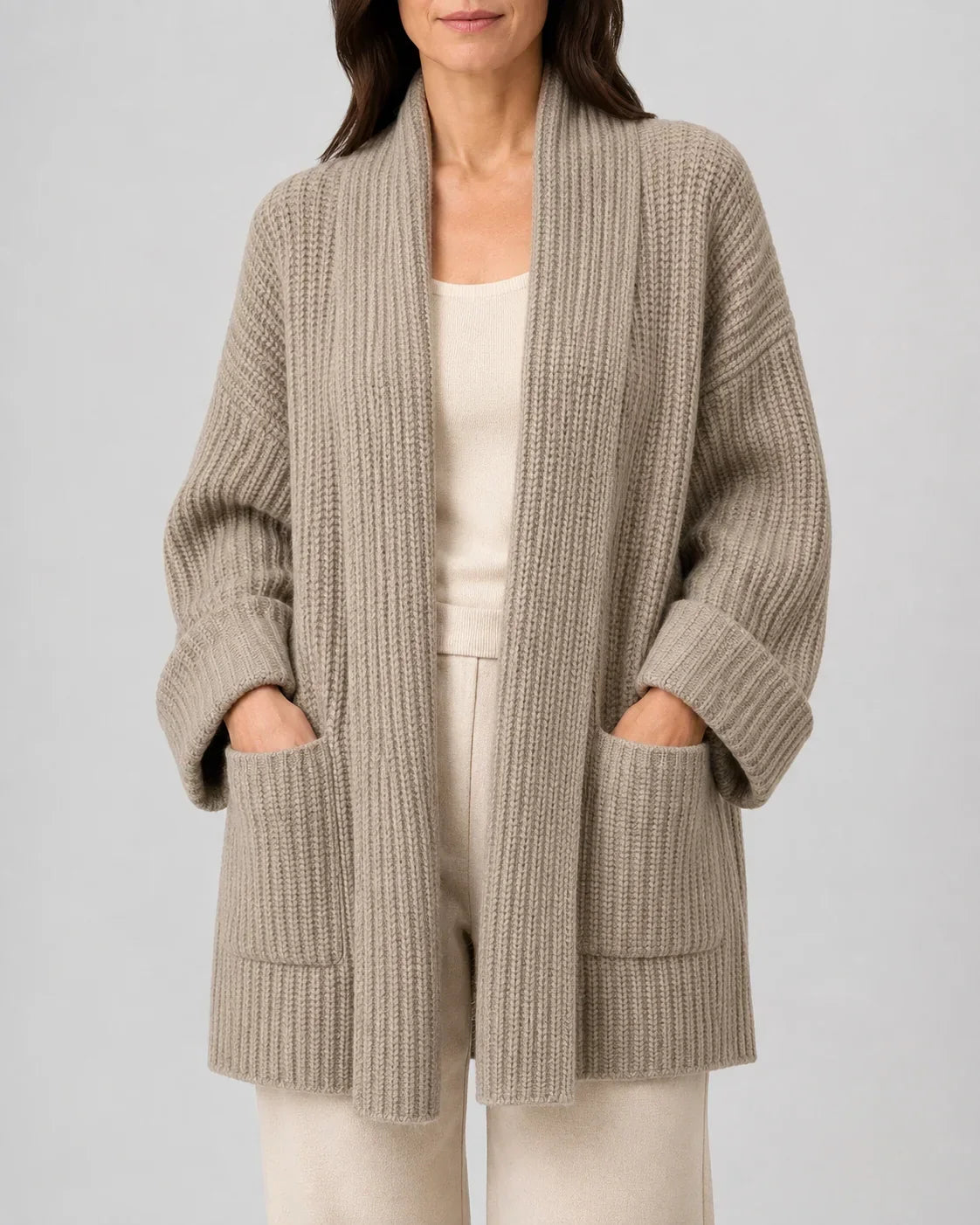 Women's Ribbed Knit Longline Winter Cardigan | Cosy Shawl Collar Sweater