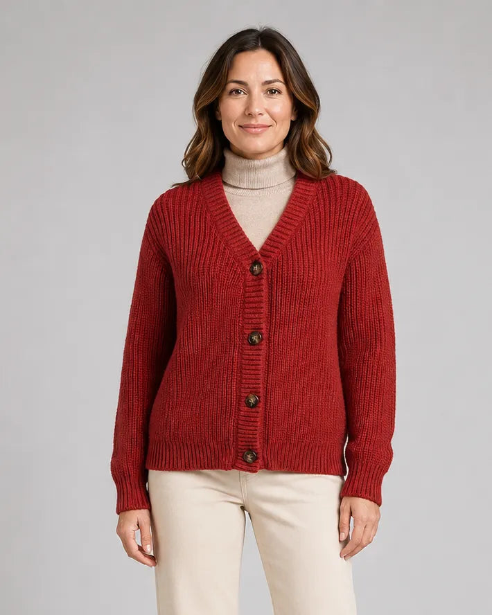 Women's Ribbed Knit V-Neck Cardigan | Relaxed Fit Button-Front Sweater