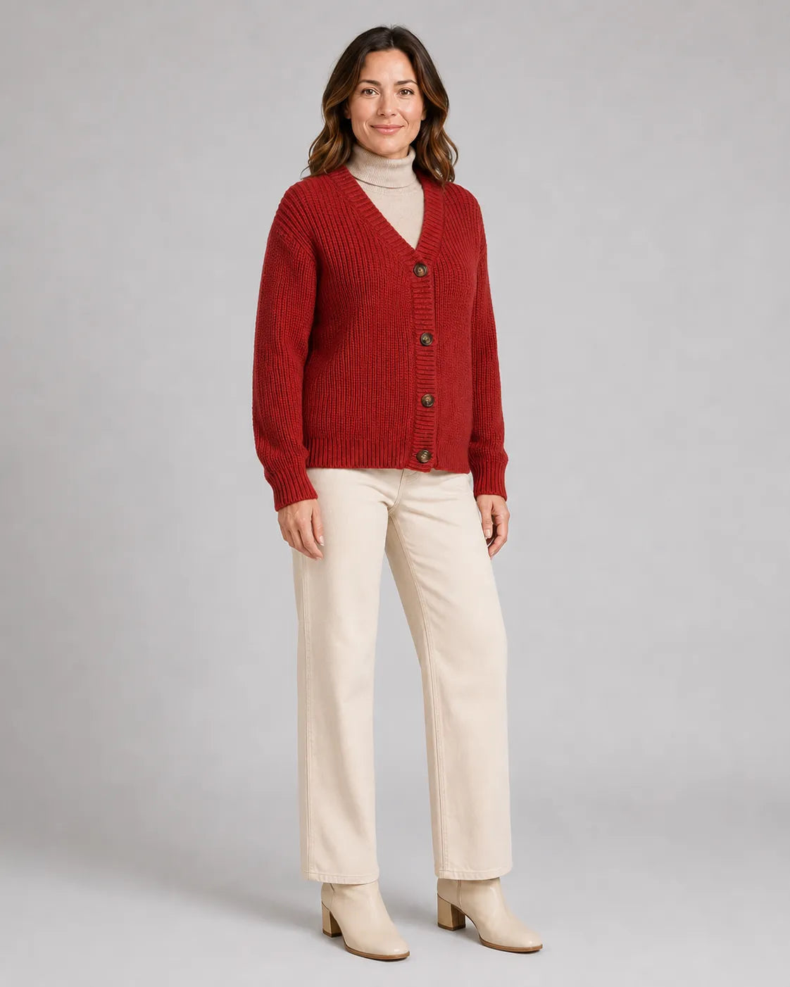 Women's Ribbed Knit V-Neck Cardigan | Relaxed Fit Button-Front Sweater