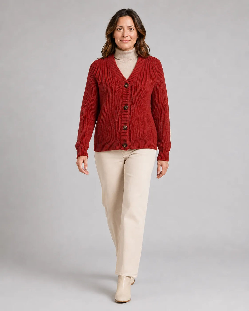 Women's Ribbed Knit V-Neck Cardigan | Relaxed Fit Button-Front Sweater