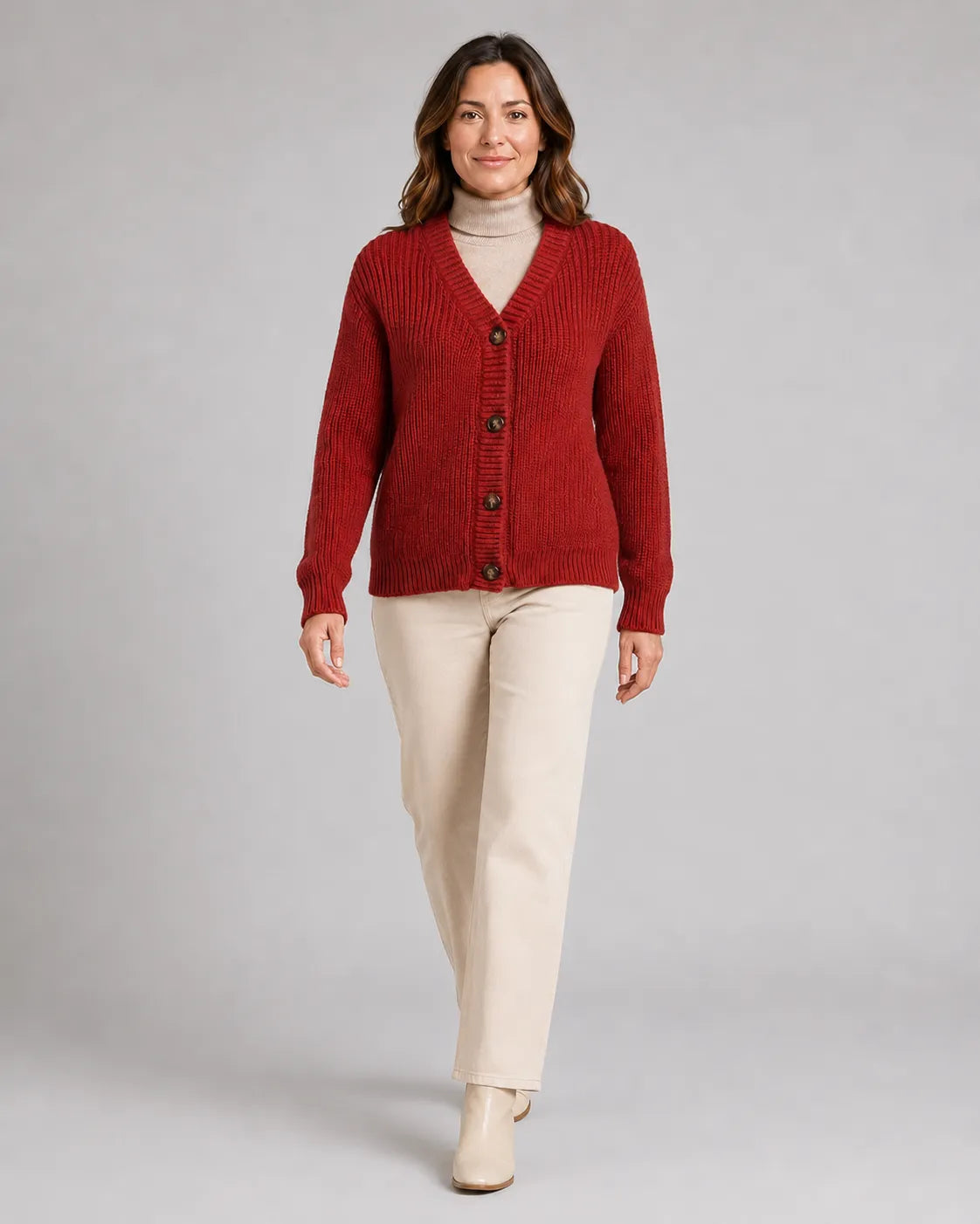 Women's Ribbed Knit V-Neck Cardigan | Relaxed Fit Button-Front Sweater