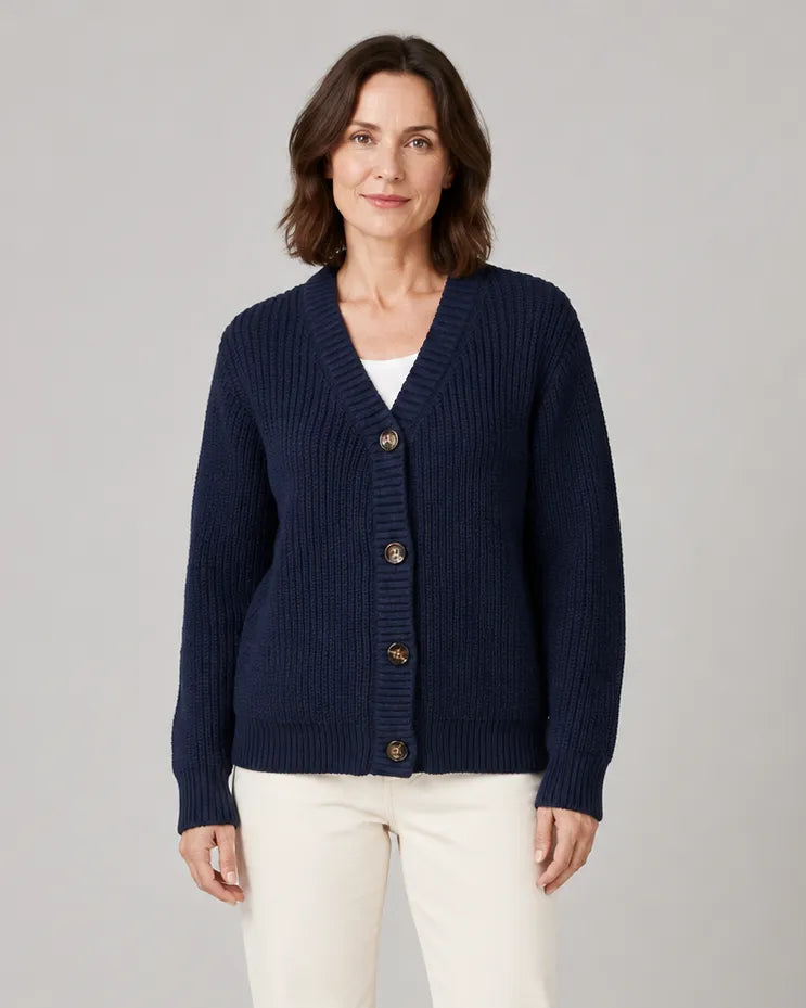 Women's Ribbed Knit V-Neck Cardigan | Relaxed Fit Button-Front Sweater