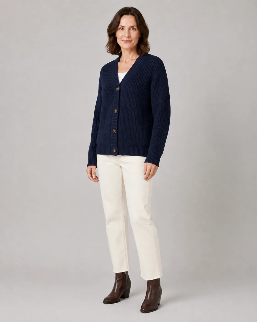 Women's Ribbed Knit V-Neck Cardigan | Relaxed Fit Button-Front Sweater