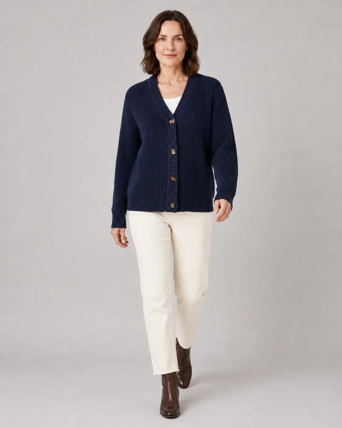 Women's Ribbed Knit V-Neck Cardigan | Relaxed Fit Button-Front Sweater