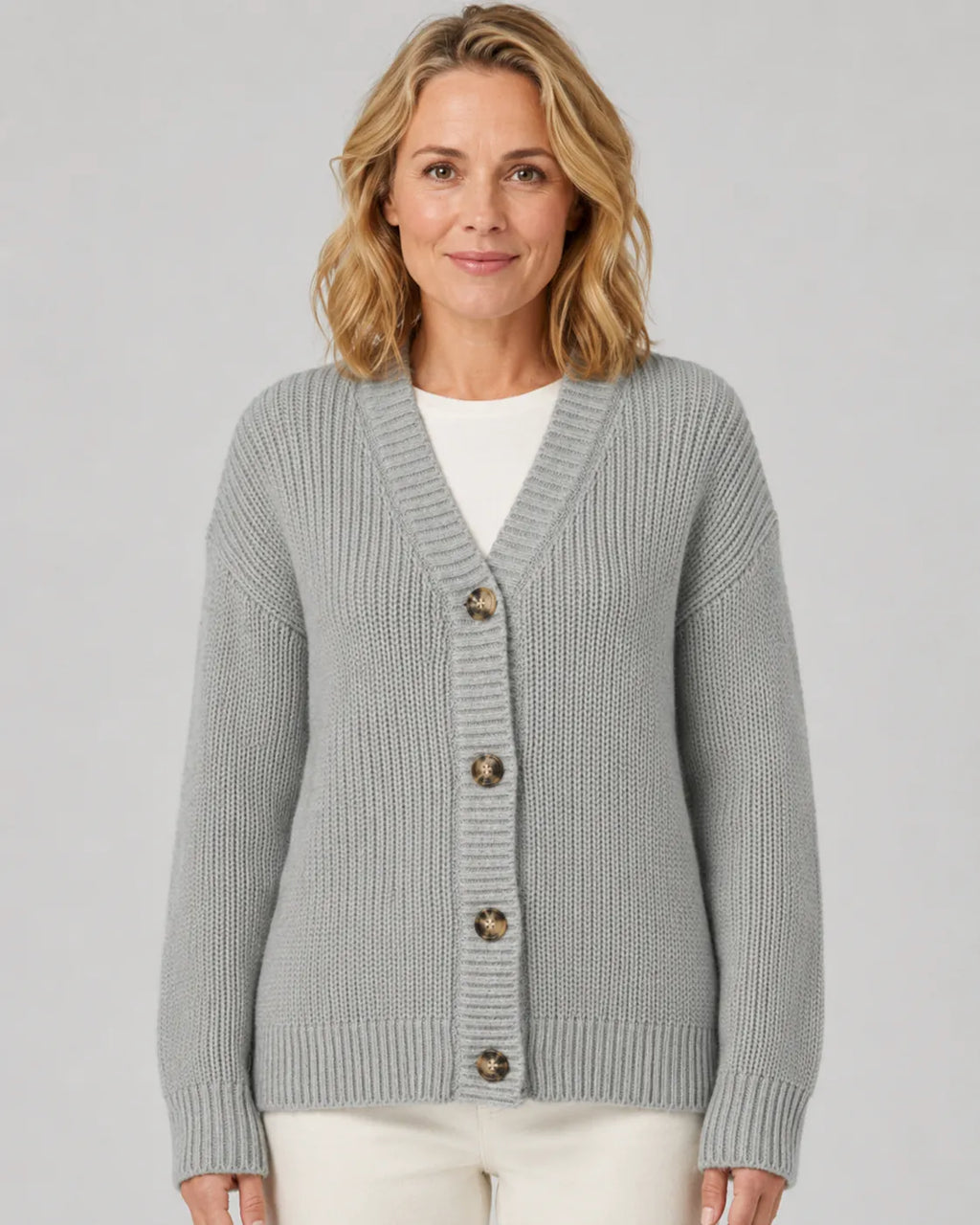 Women's Ribbed Knit V-Neck Cardigan | Relaxed Fit Button-Front Sweater