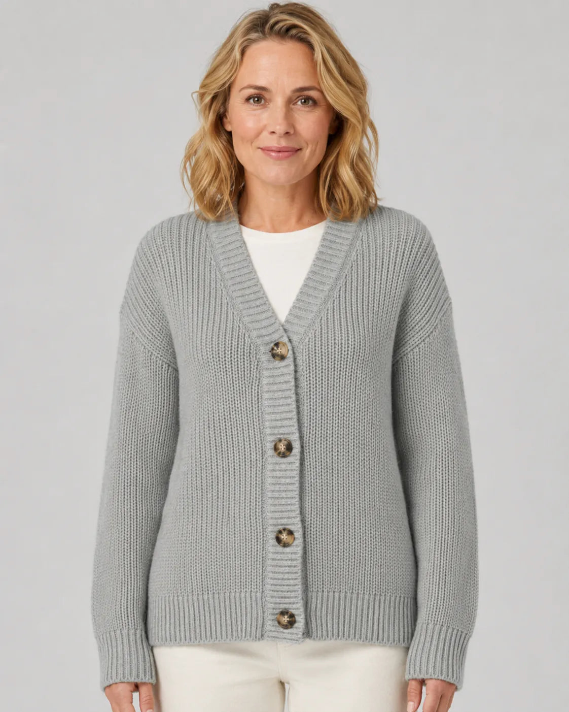 Women's Ribbed Knit V-Neck Cardigan | Relaxed Fit Button-Front Sweater