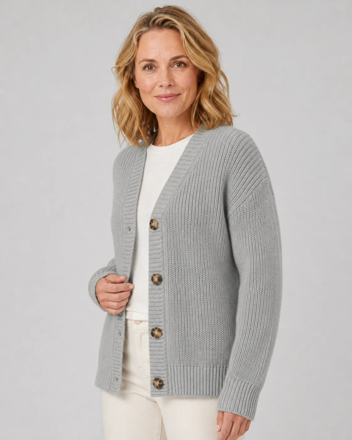 Women's Ribbed Knit V-Neck Cardigan | Relaxed Fit Button-Front Sweater