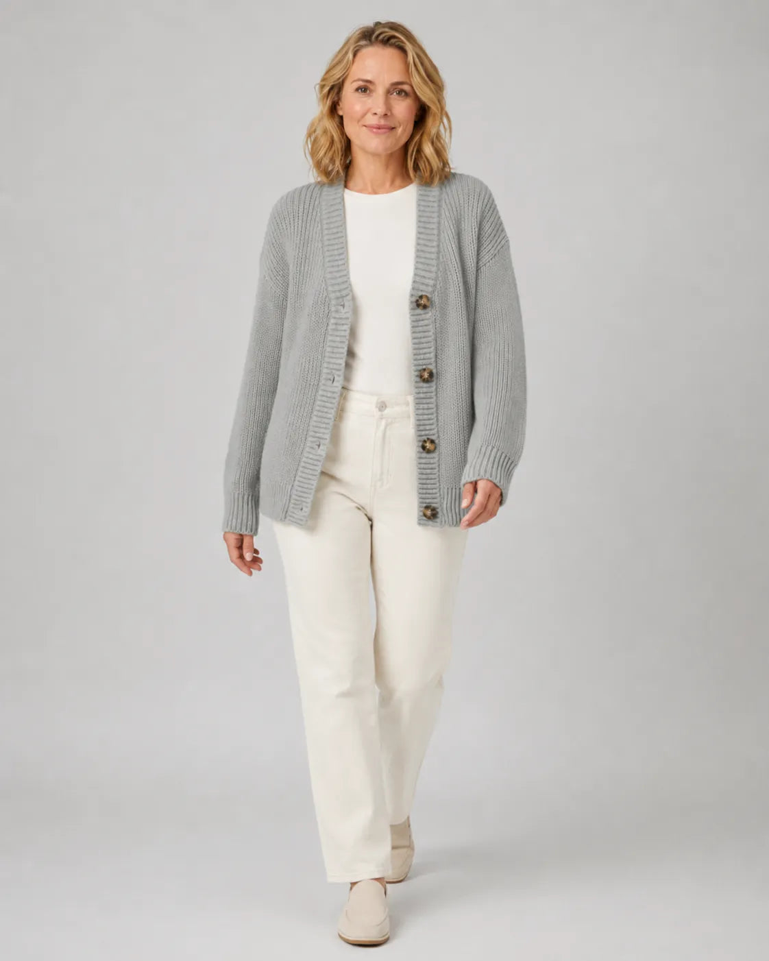 Women's Ribbed Knit V-Neck Cardigan | Relaxed Fit Button-Front Sweater