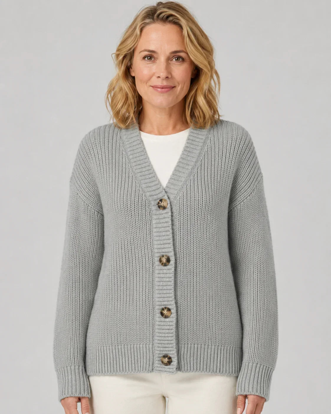 Women's Ribbed Knit V-Neck Cardigan | Relaxed Fit Button-Front Sweater