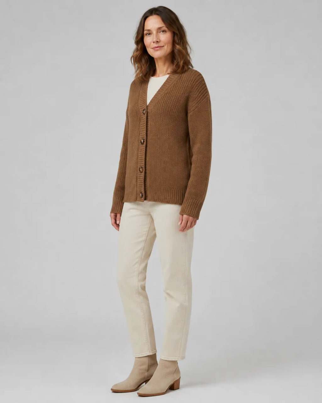 Women's Ribbed Knit V-Neck Cardigan | Relaxed Fit Button-Front Sweater