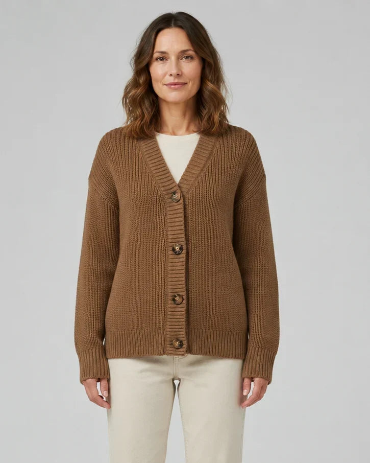 Women's Ribbed Knit V-Neck Cardigan | Relaxed Fit Button-Front Sweater
