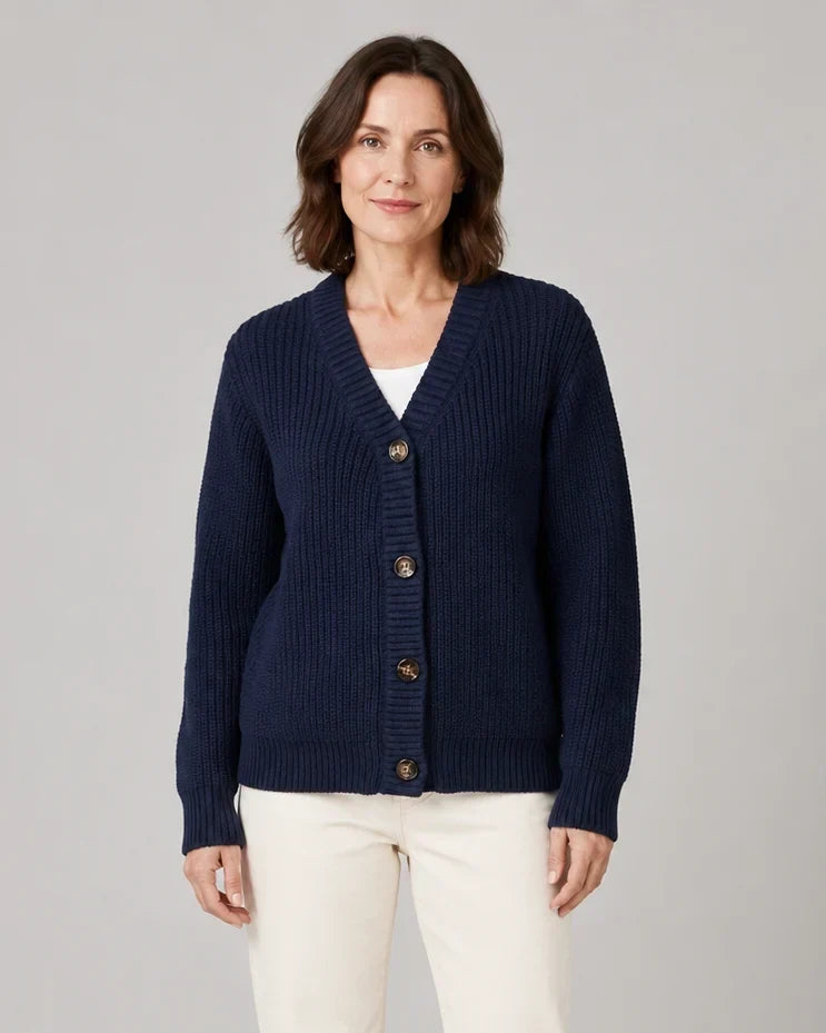 Women's Ribbed Knit V-Neck Cardigan | Relaxed Fit Button-Front Sweater