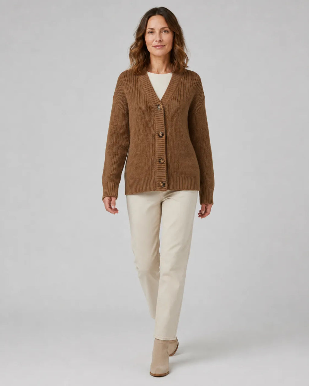 Women's Ribbed Knit V-Neck Cardigan | Relaxed Fit Button-Front Sweater
