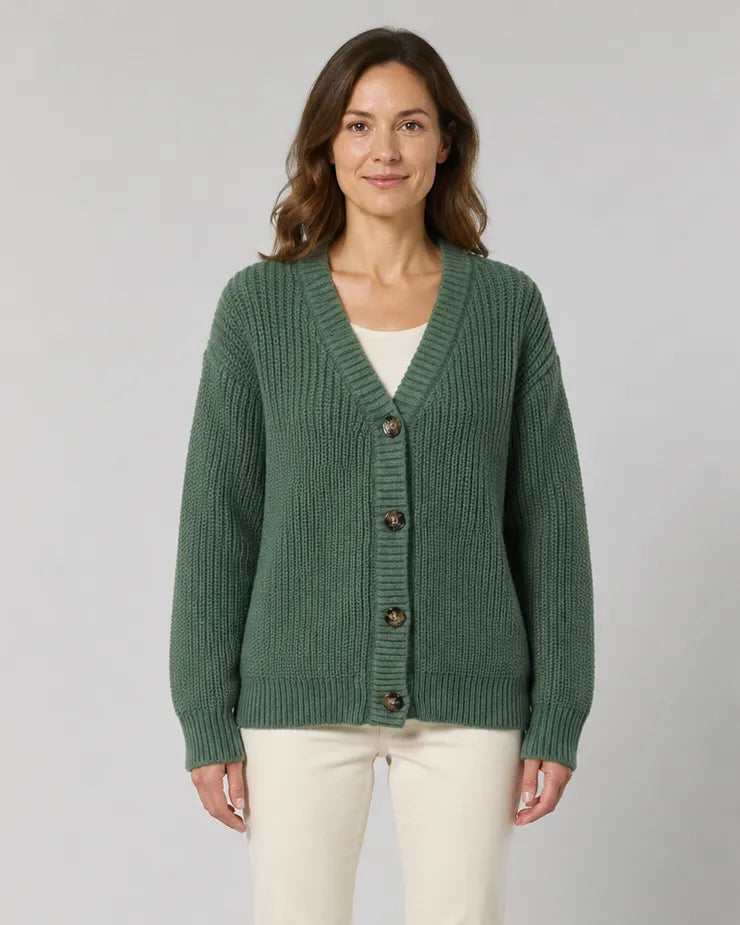Women's Ribbed Knit V-Neck Cardigan | Relaxed Fit Button-Front Sweater