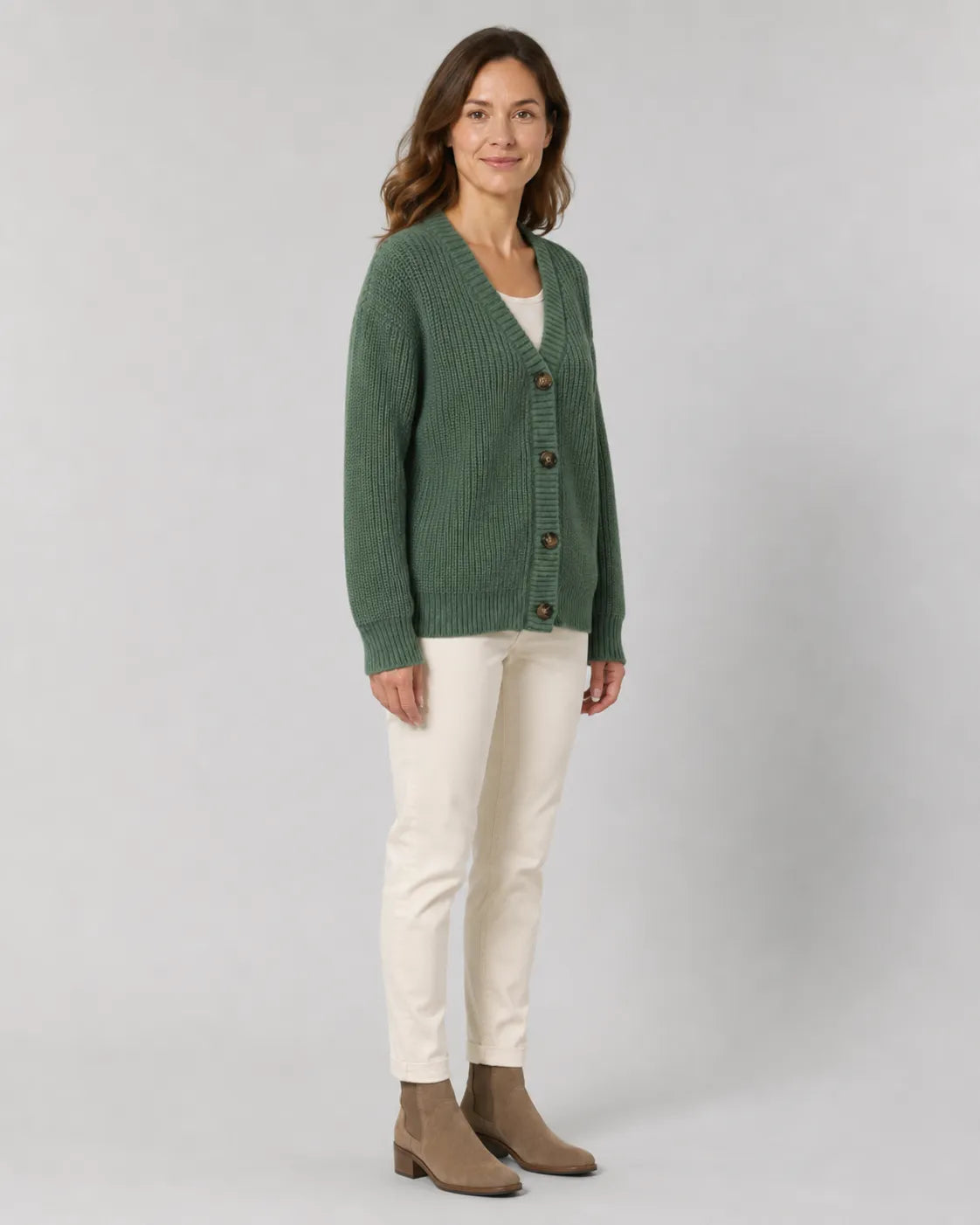 Women's Ribbed Knit V-Neck Cardigan | Relaxed Fit Button-Front Sweater