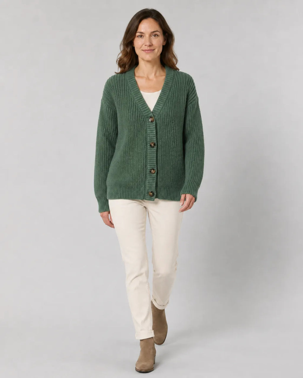 Women's Ribbed Knit V-Neck Cardigan | Relaxed Fit Button-Front Sweater