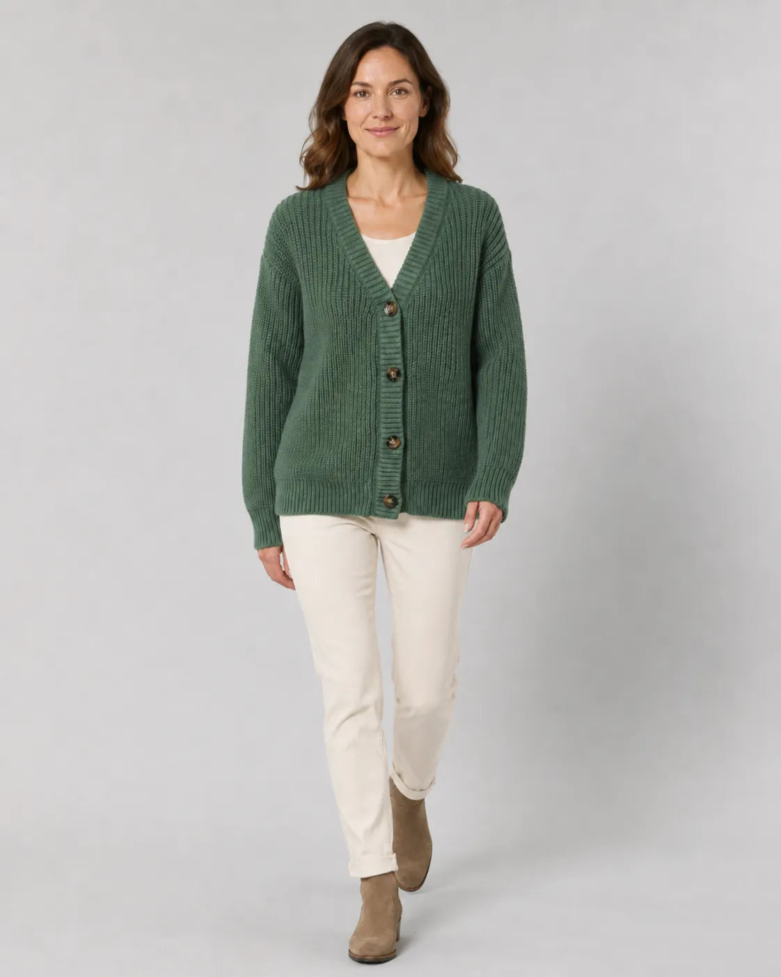 Women's Ribbed Knit V-Neck Cardigan | Relaxed Fit Button-Front Sweater