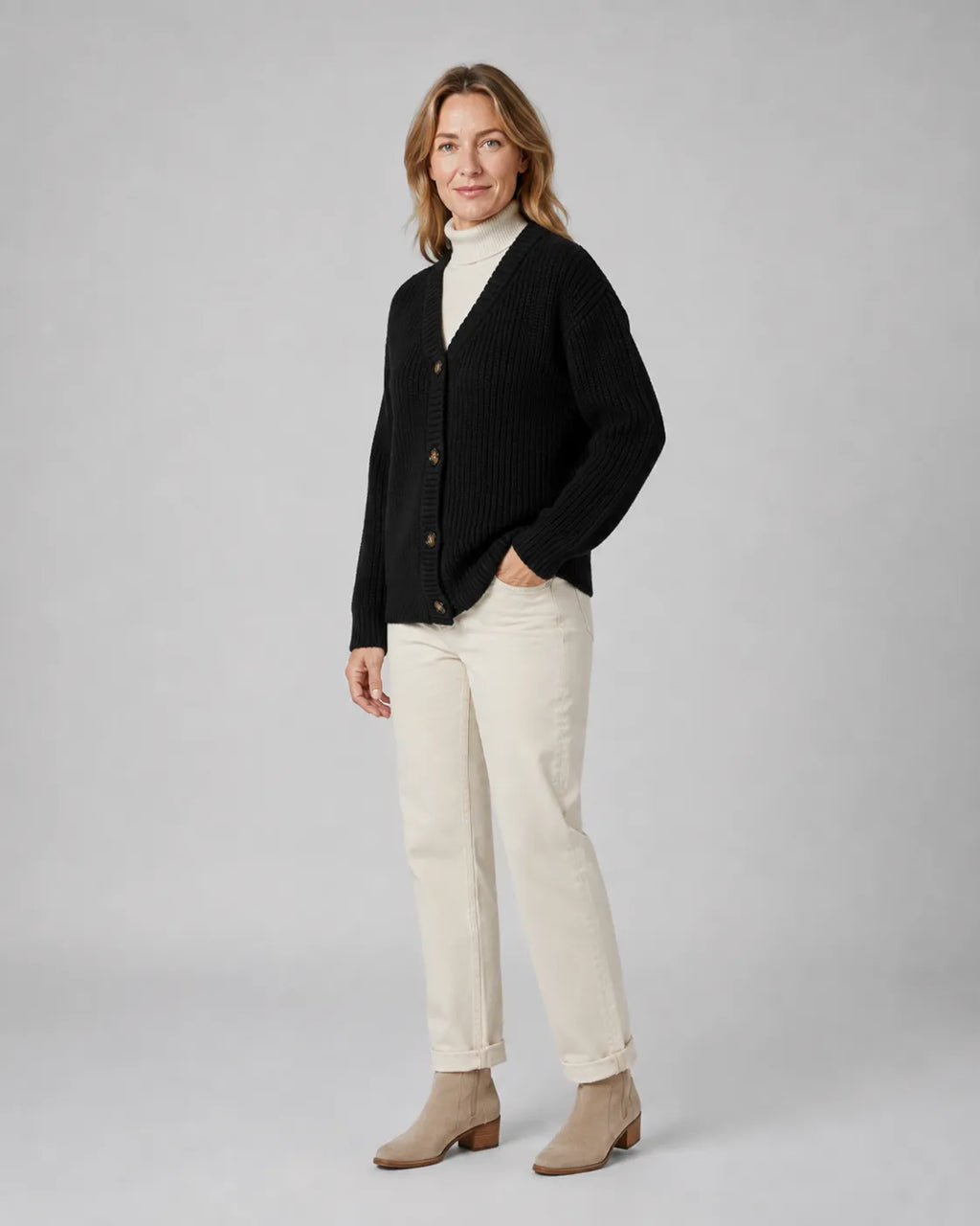 Women's Ribbed Knit V-Neck Cardigan | Relaxed Fit Button-Front Sweater