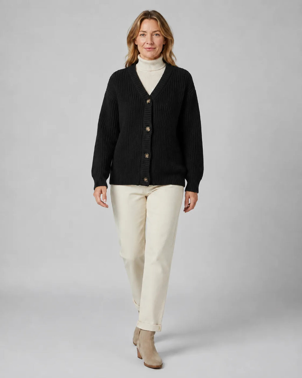 Women's Ribbed Knit V-Neck Cardigan | Relaxed Fit Button-Front Sweater