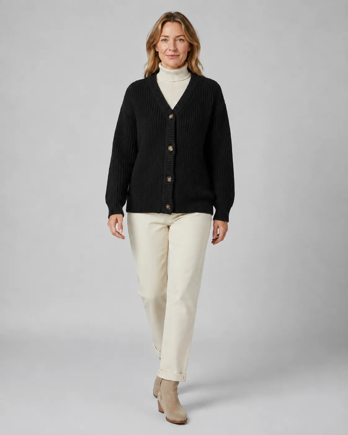 Women's Ribbed Knit V-Neck Cardigan | Relaxed Fit Button-Front Sweater