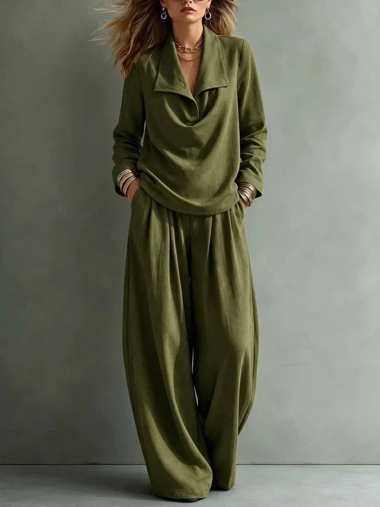Women's Solid Autumn Pants Set | Casual Loose Two-Piece Outfit