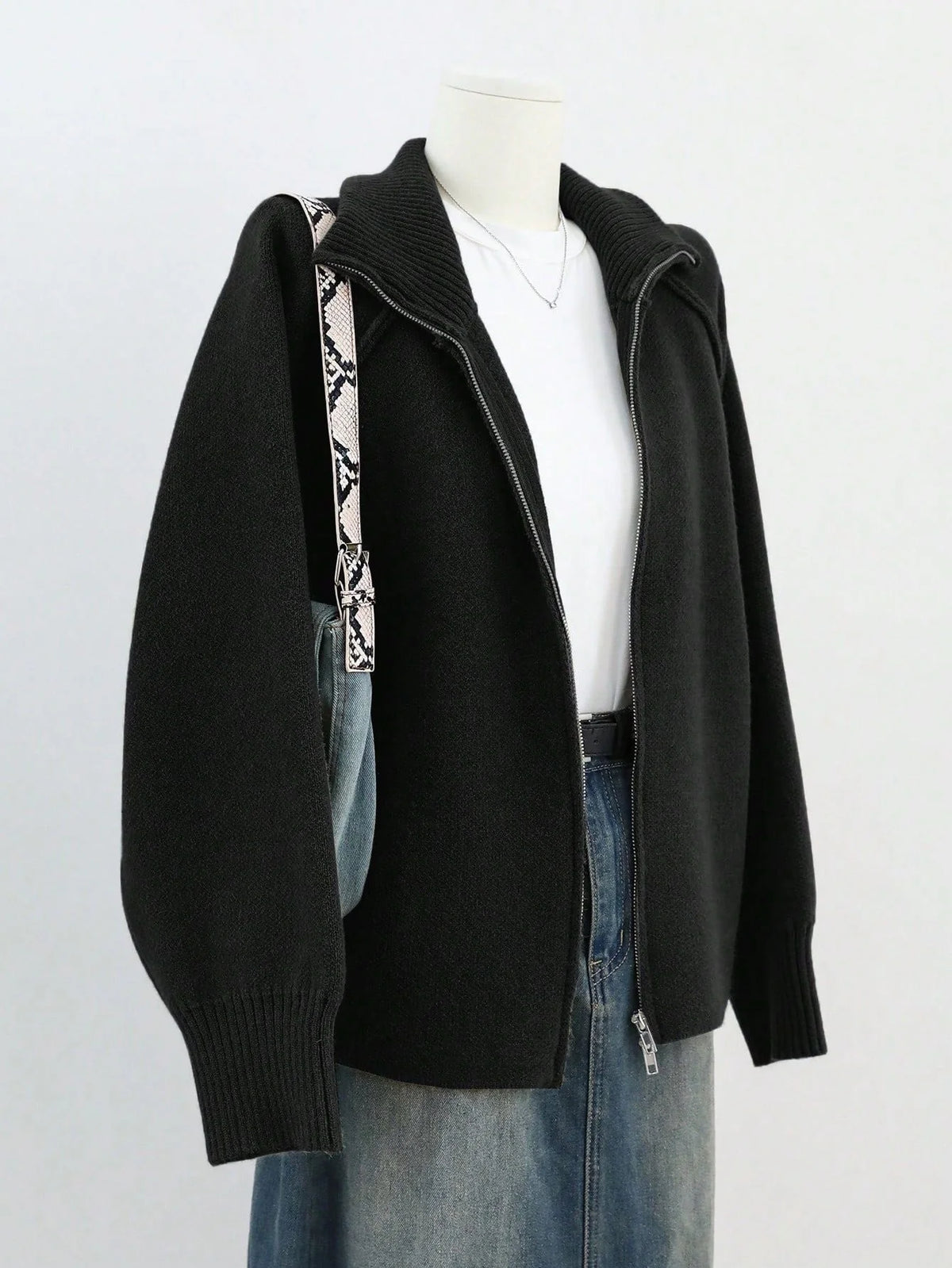 Women's Solid Cashmere Blend Autumn Cardigan | Loose Zip-Up Knit Sweater